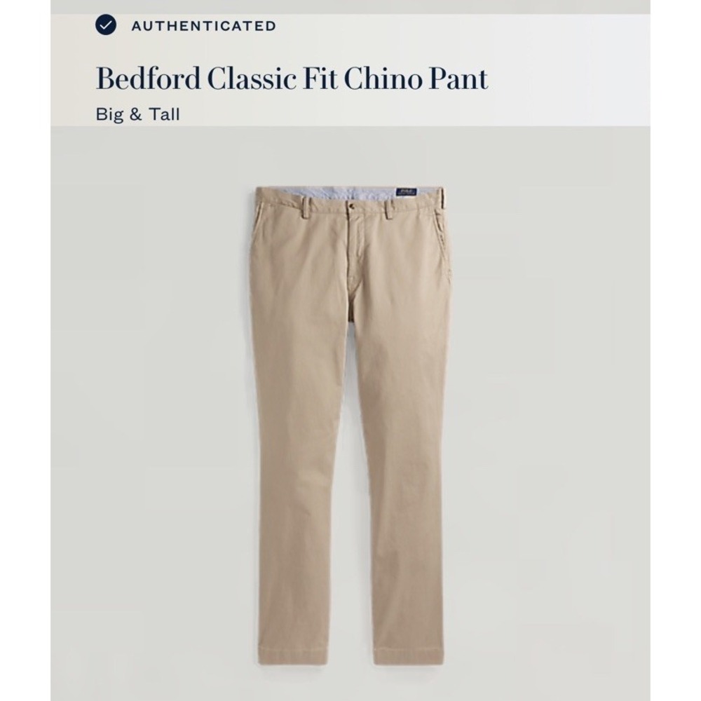 Polo Ralph Lauren Bedford Classic Fit Chino Pants Big & Tall Khaki 50x30 Stretch - Picture 2 of 9